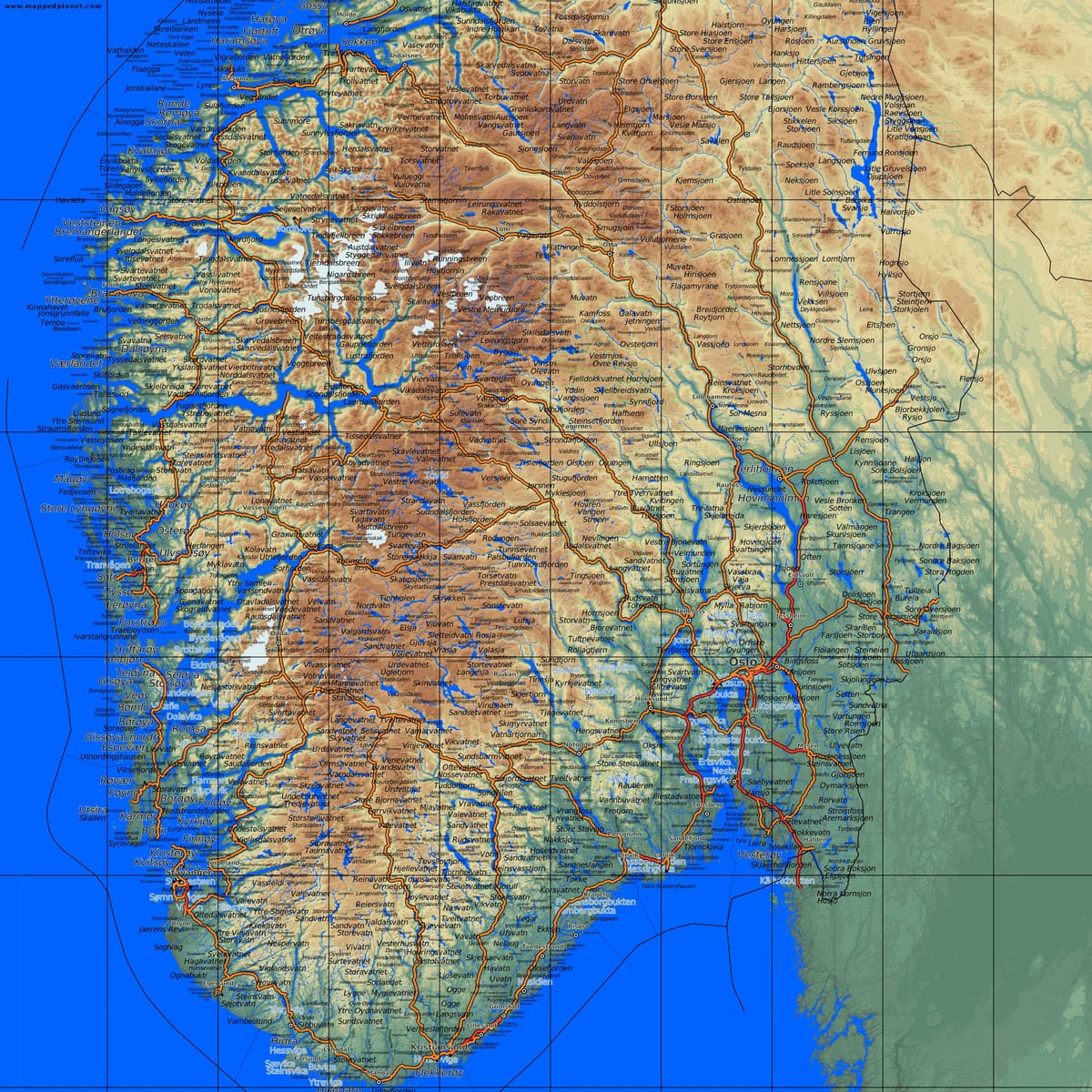 carte détaillée du sud de la Norvège