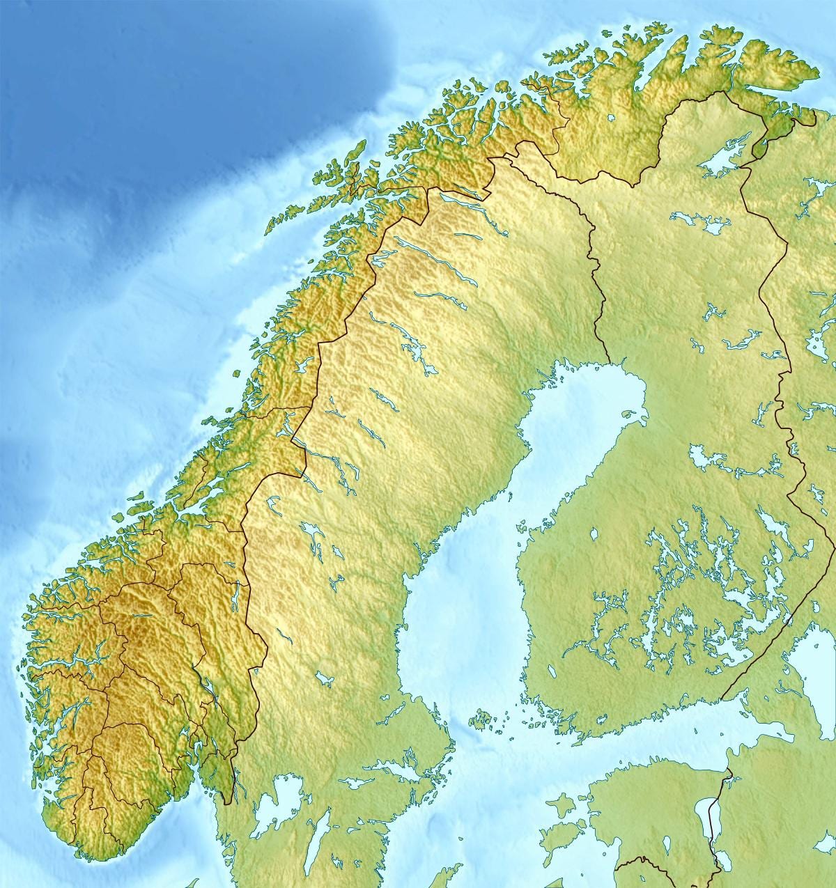 Carte physique de la Norvège