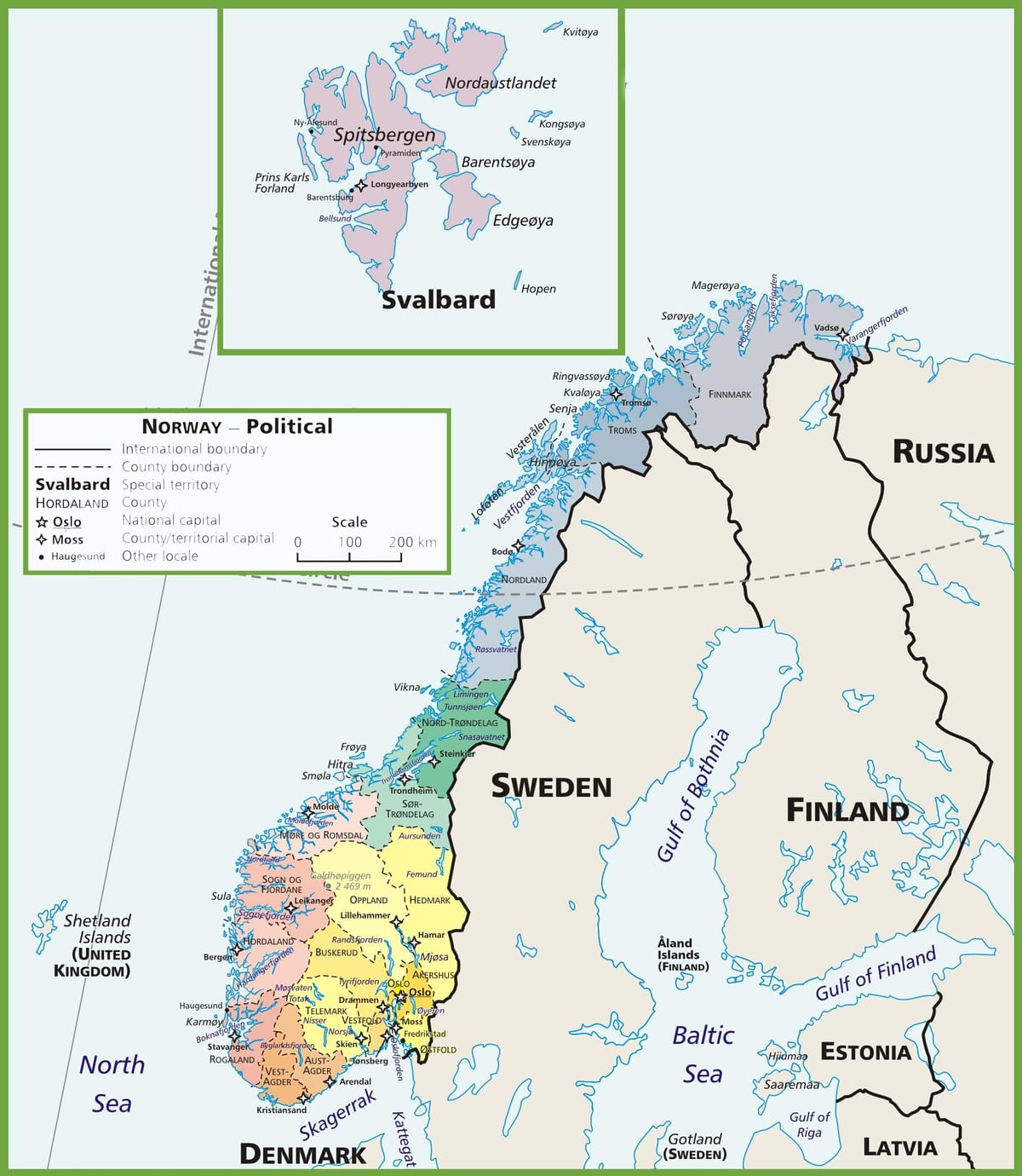 Carte de la Norvège politiques