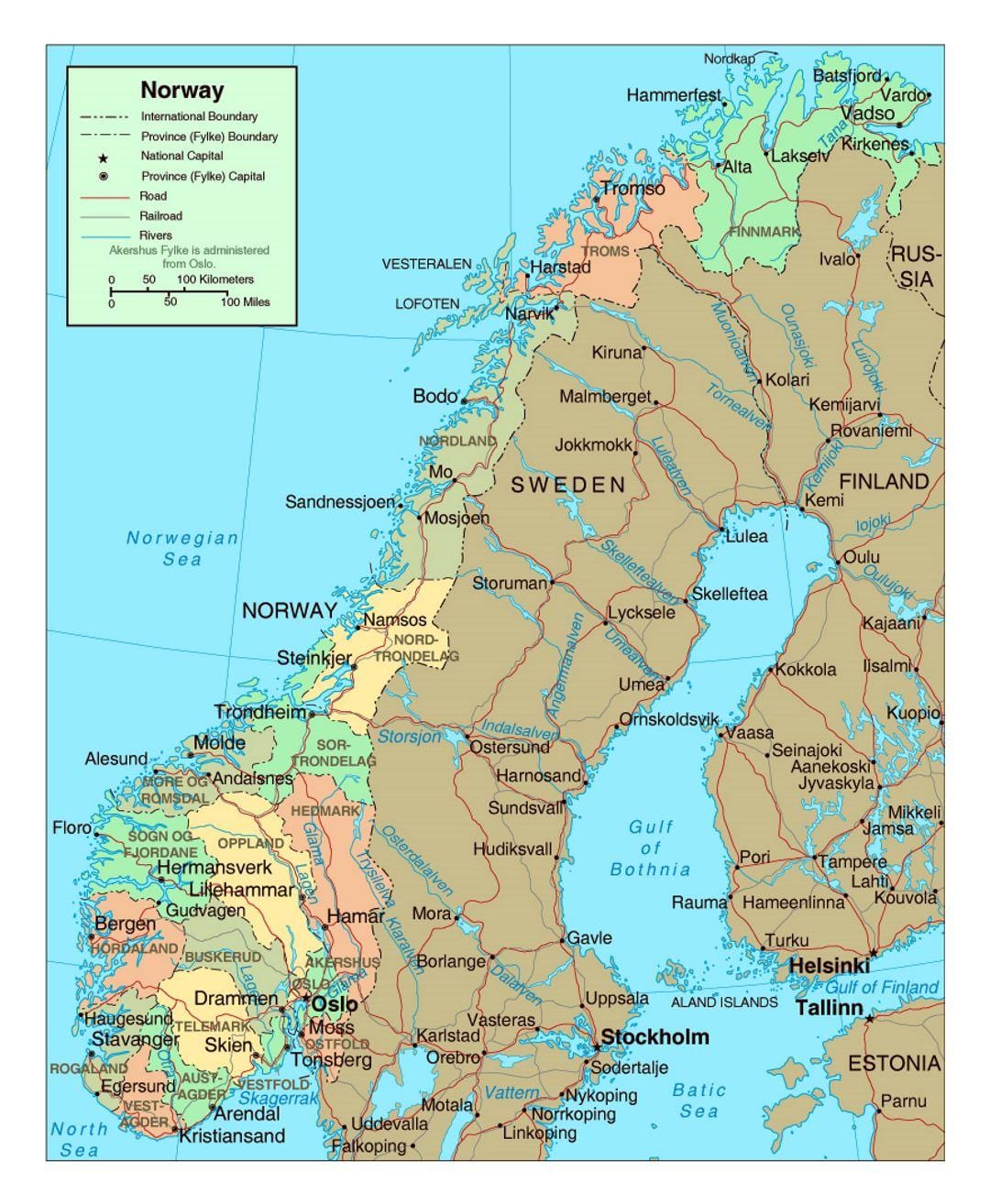 feuille de route de la Norvège avec les villes