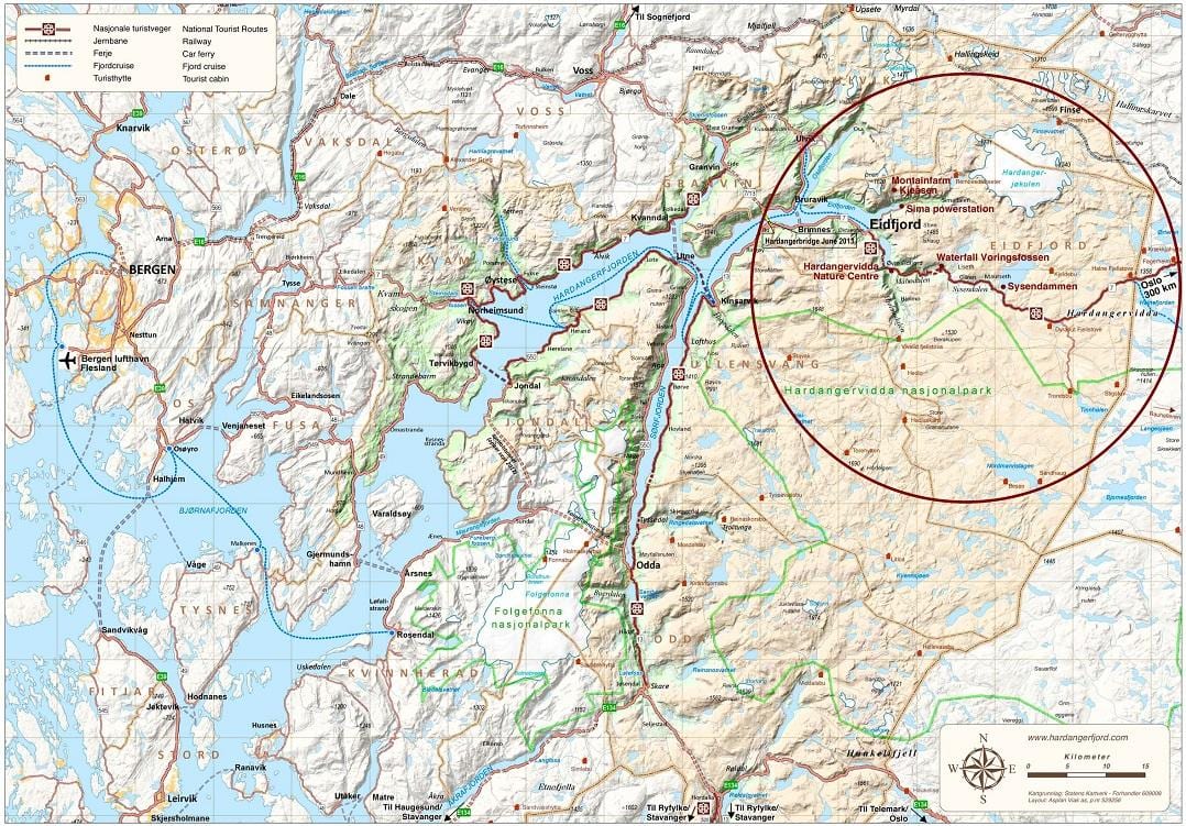 le hardangerfjord Norvège carte