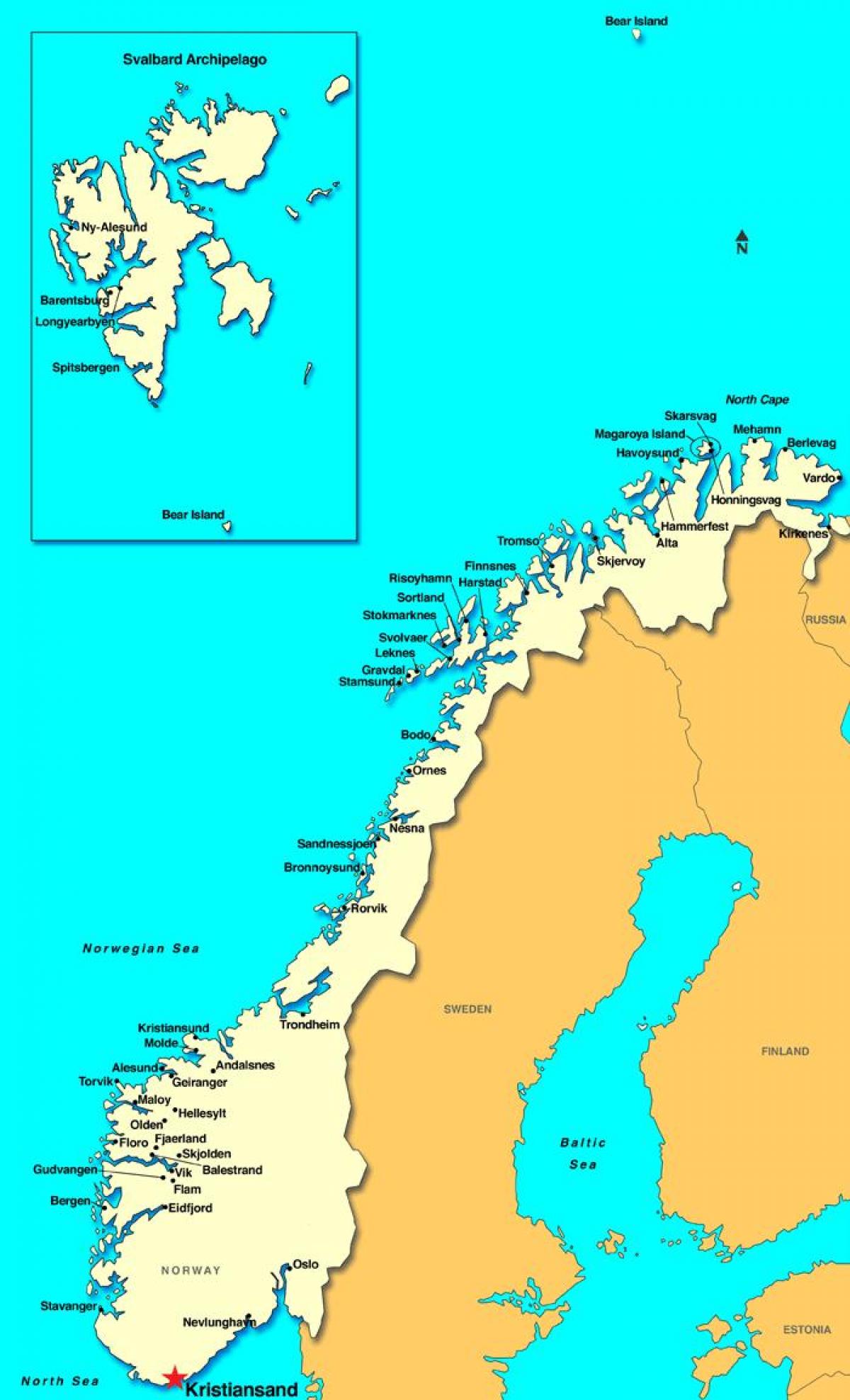 Carte de kristiansand en Norvège
