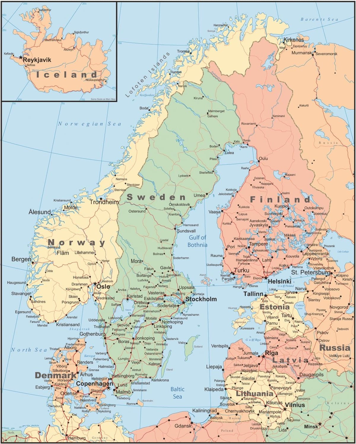 Carte de la Norvège, pays de l'