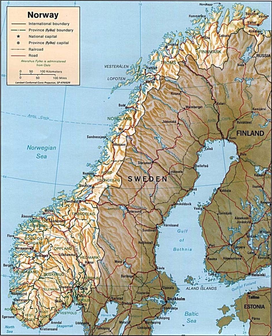 Carte de la Norvège montagnes