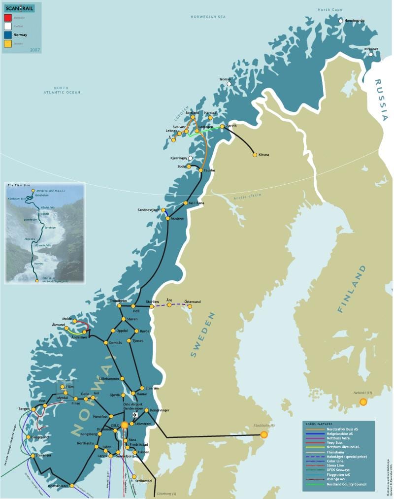 La norvège carte ferroviaire