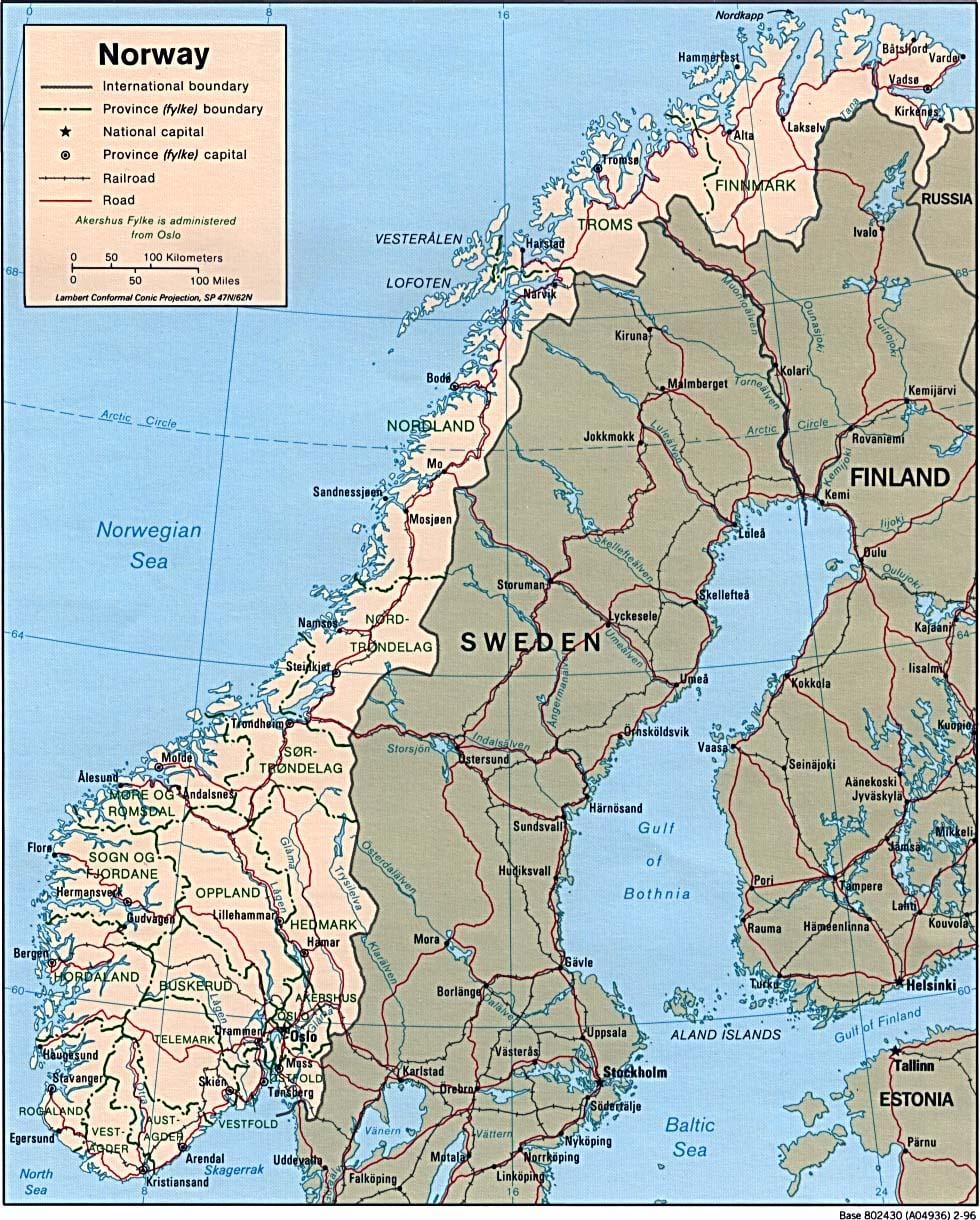 Carte de la Norvège latitude