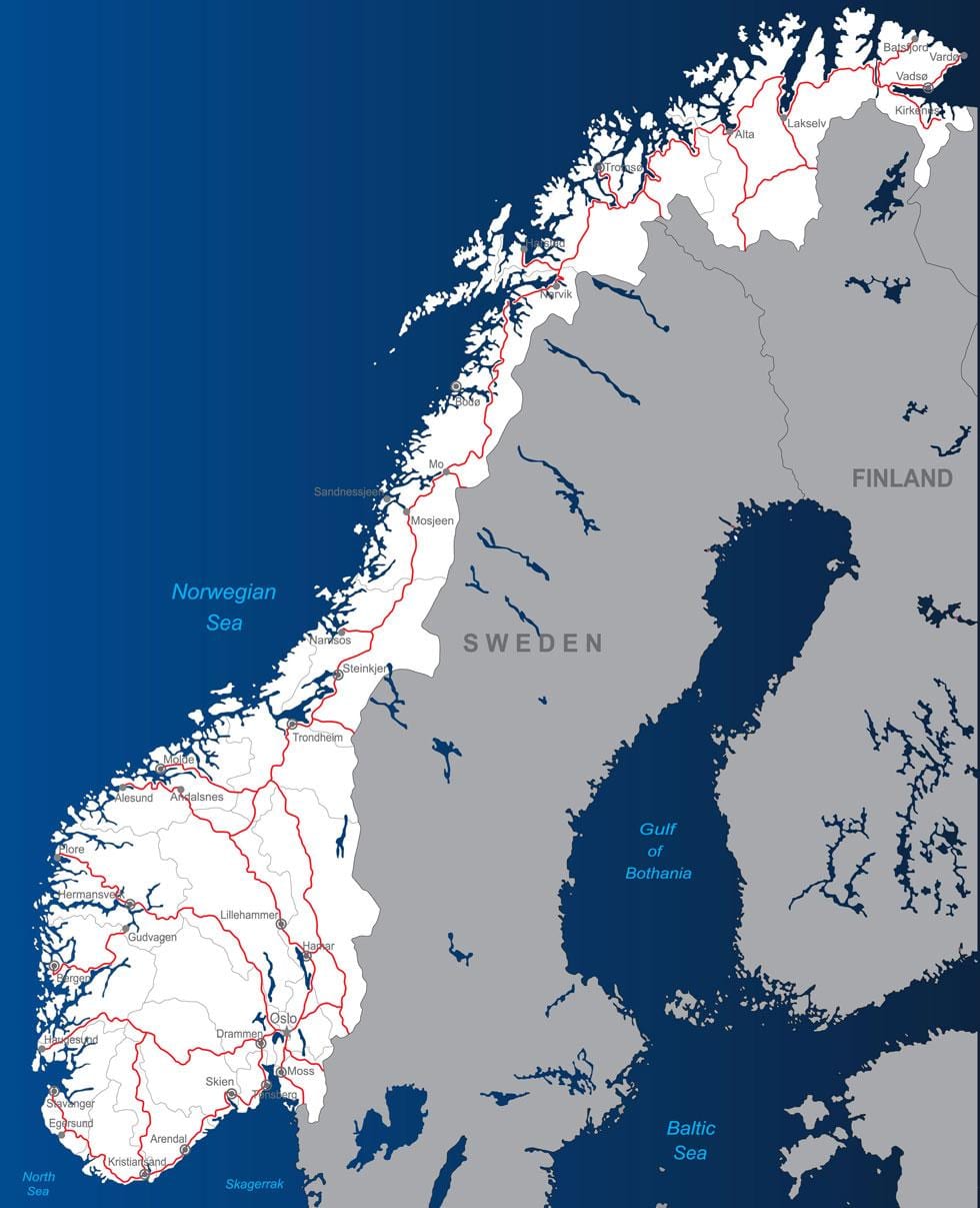 les routes à péage Norvège carte
