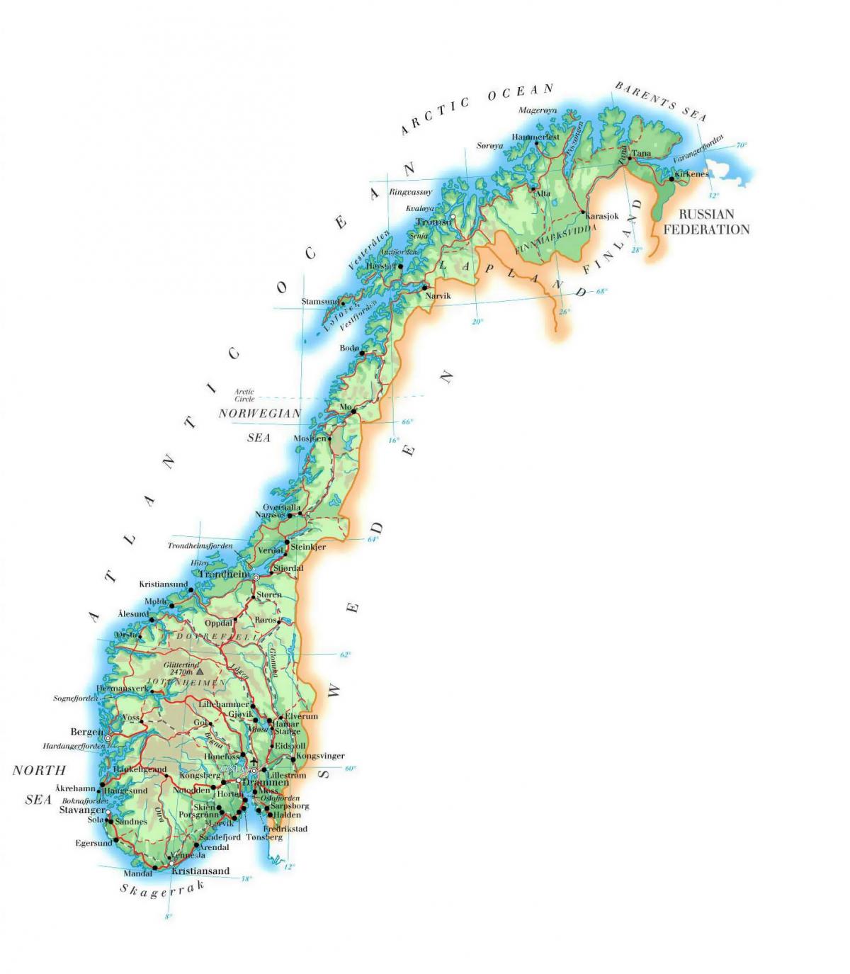 Carte de la Norvège élévation