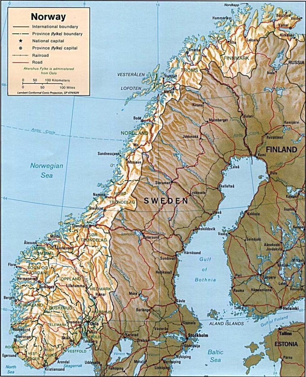 Carte de la Norvège montagnes