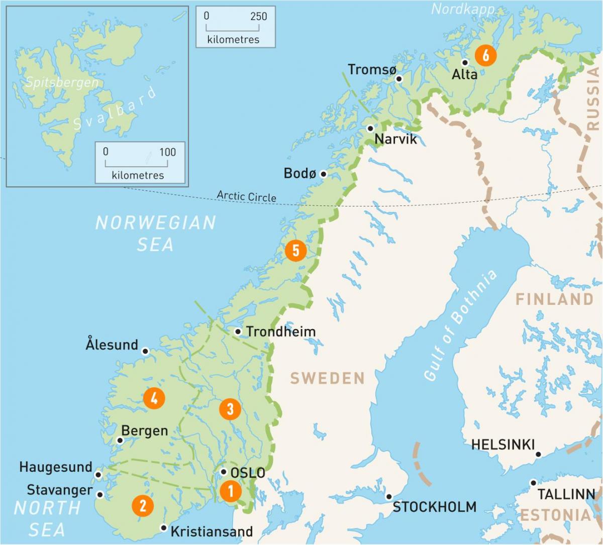 Carte des régions de la Norvège
