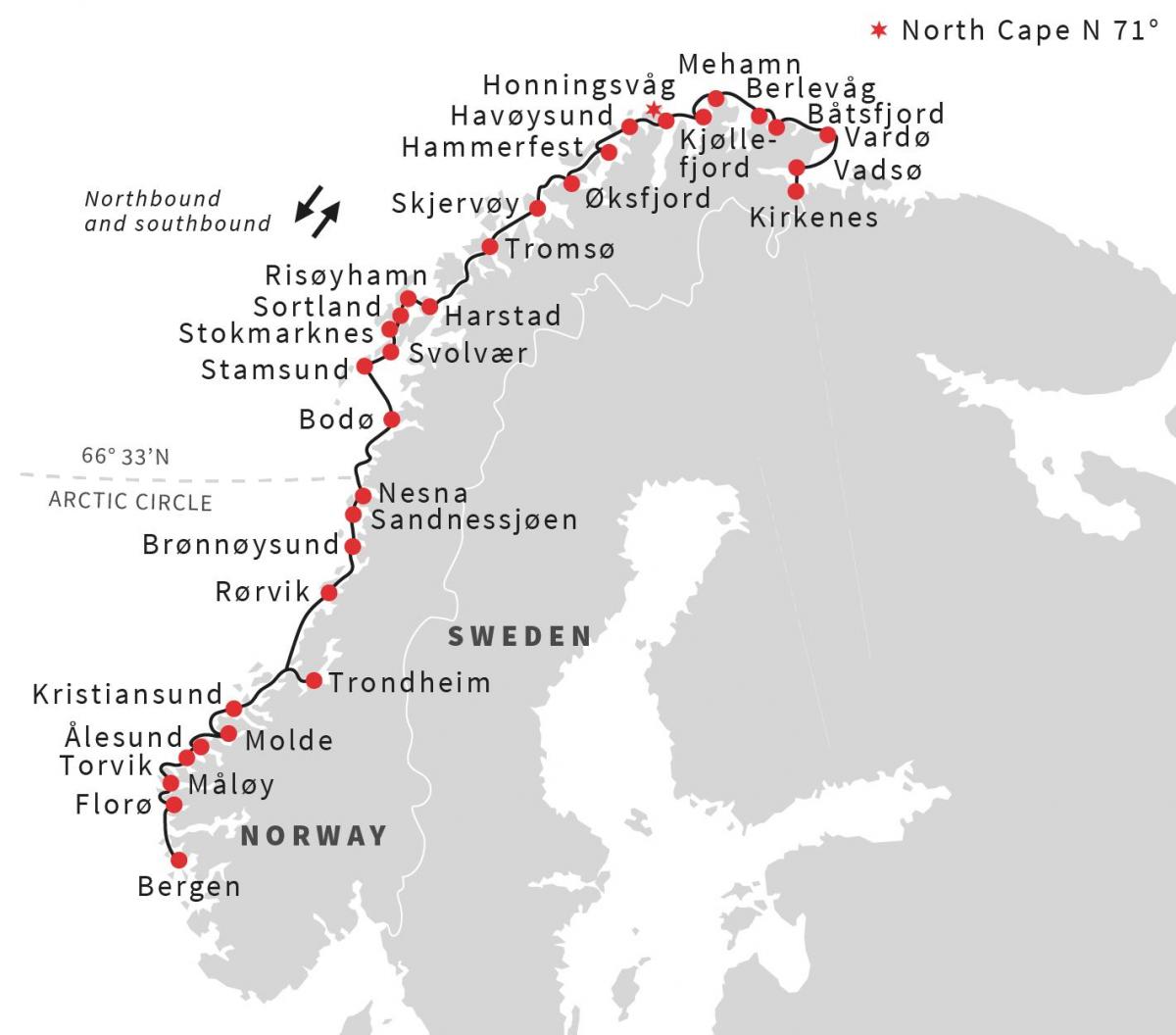 Carte de la Norvège ferry