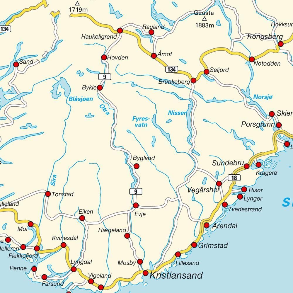 Carte du sud de la Norvège