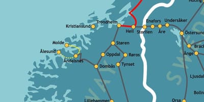 Carte de la Norvège chemin de fer du nord