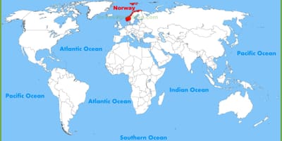 Carte du monde montrant la Norvège
