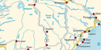 Carte du sud de la Norvège